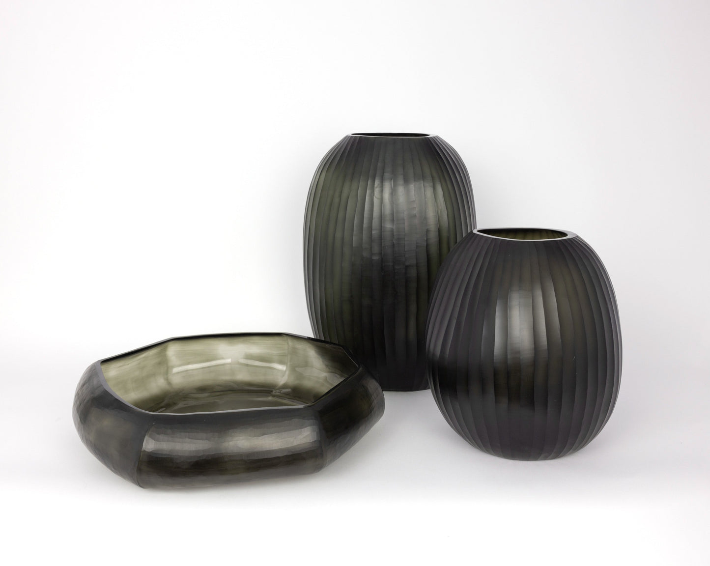 Contemporay Smoke Grey Mouthblown Cylinder Glass Vase - Large