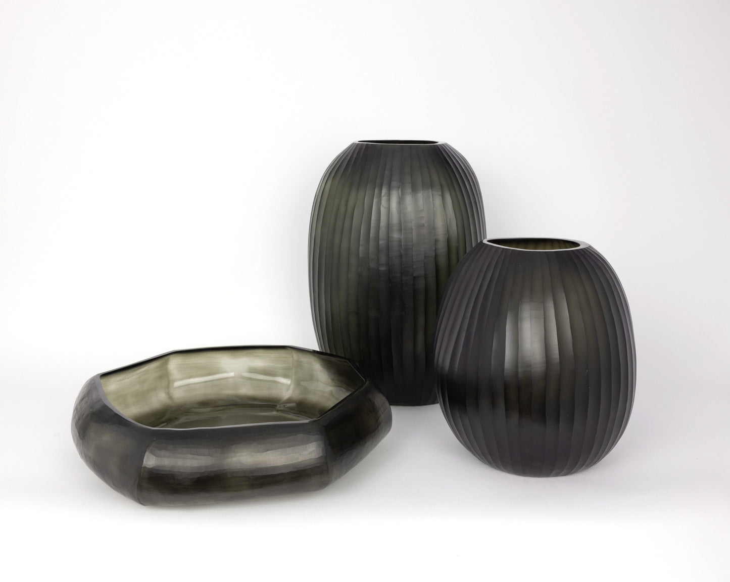 Contemporary Smoke Grey Mouthblown Glass Bowl