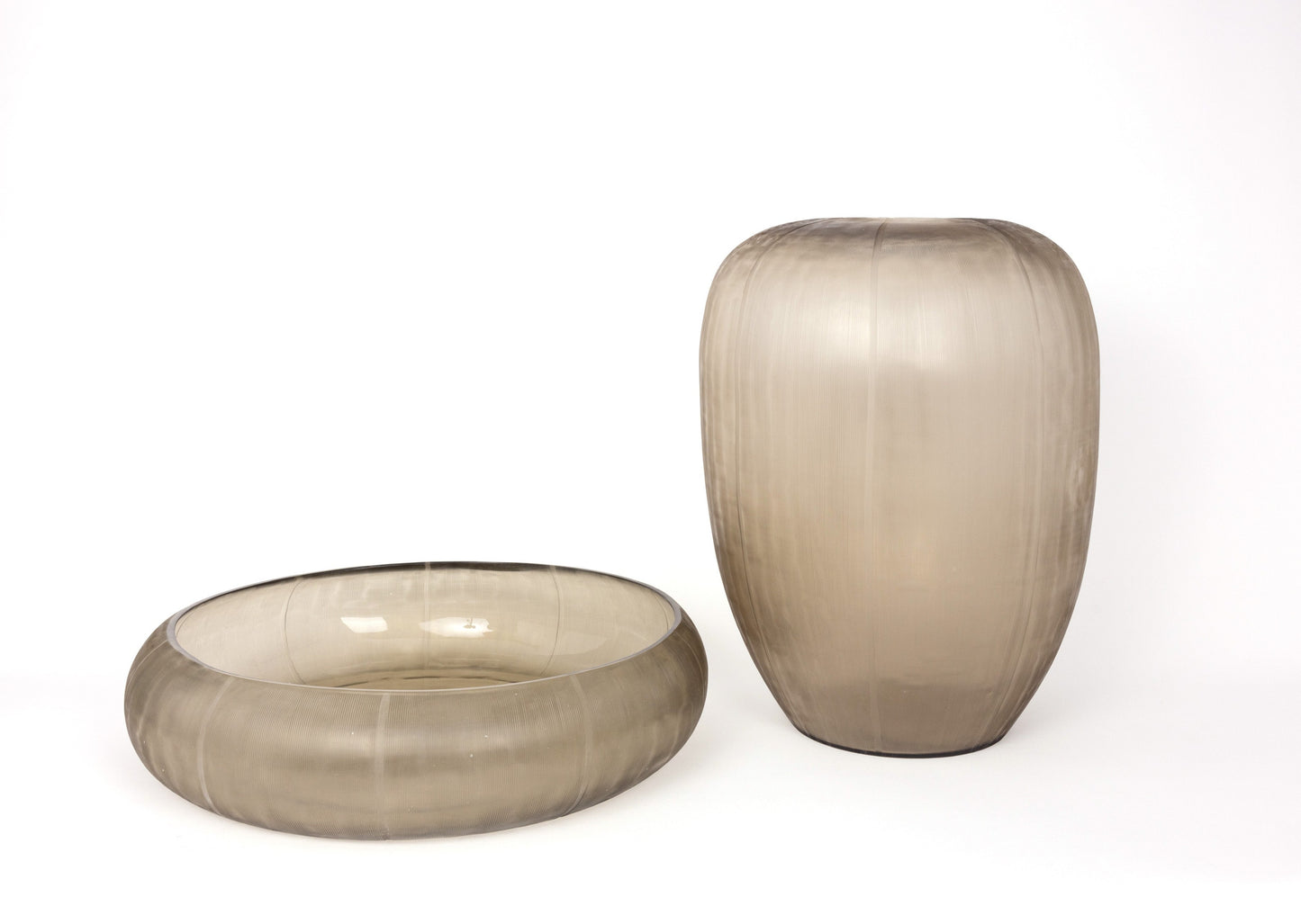 Contemporary Smoke Grey Mouthblown Glass Bowl