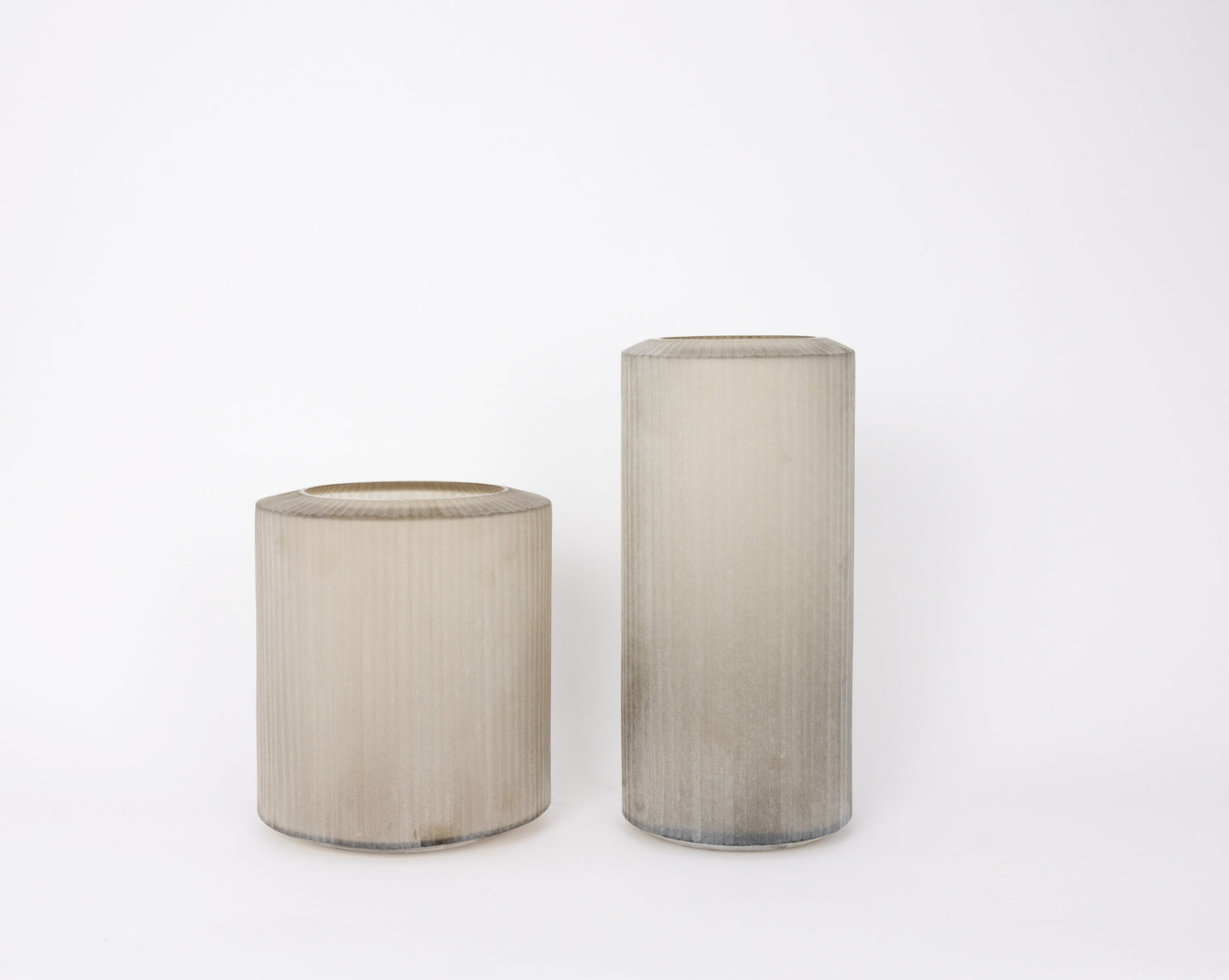 Contemporary Steel Grey Mouthblown Vertical Rib Glass Vase - Round
