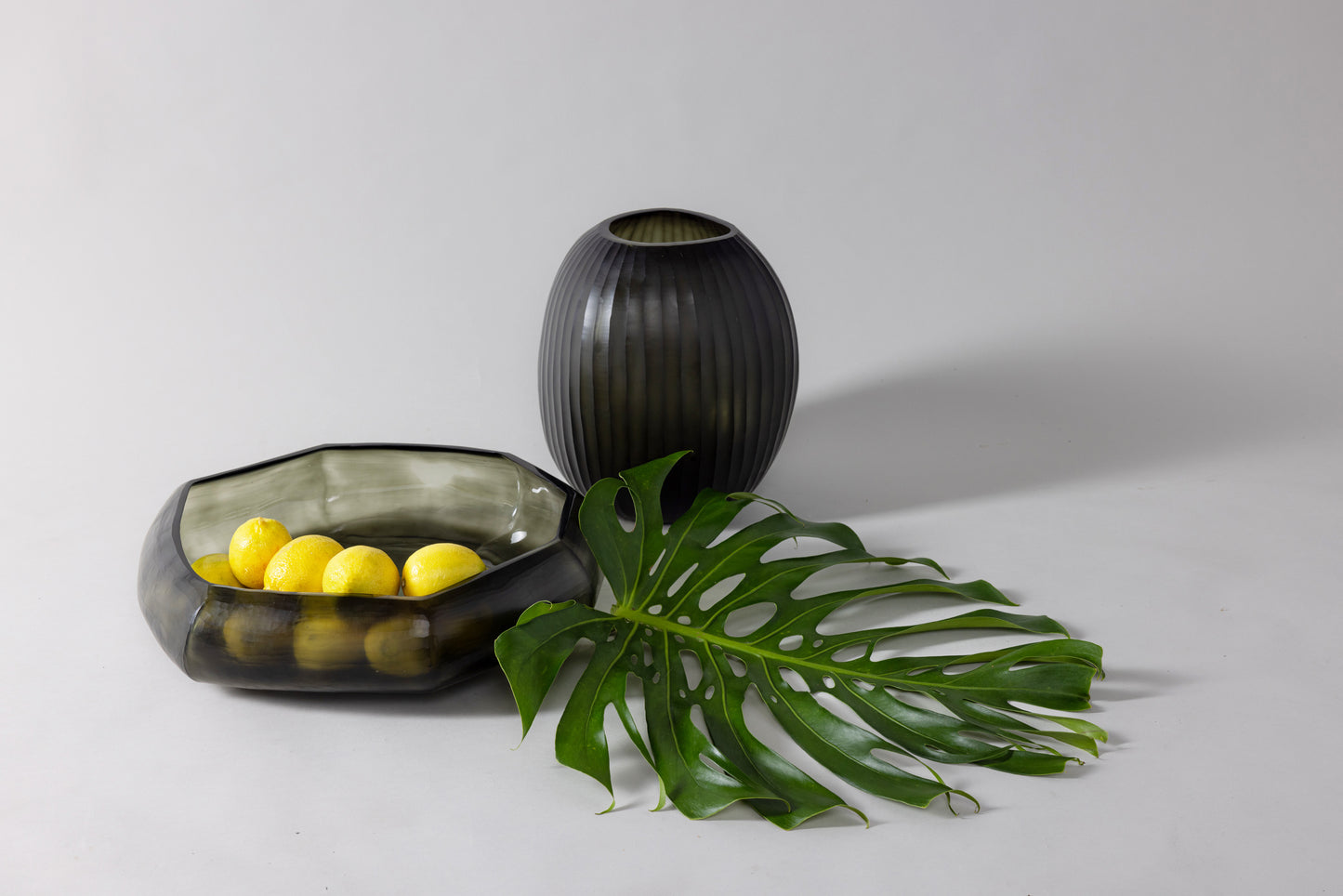 Contemporary Smoke Grey Mouthblown Glass Bowl