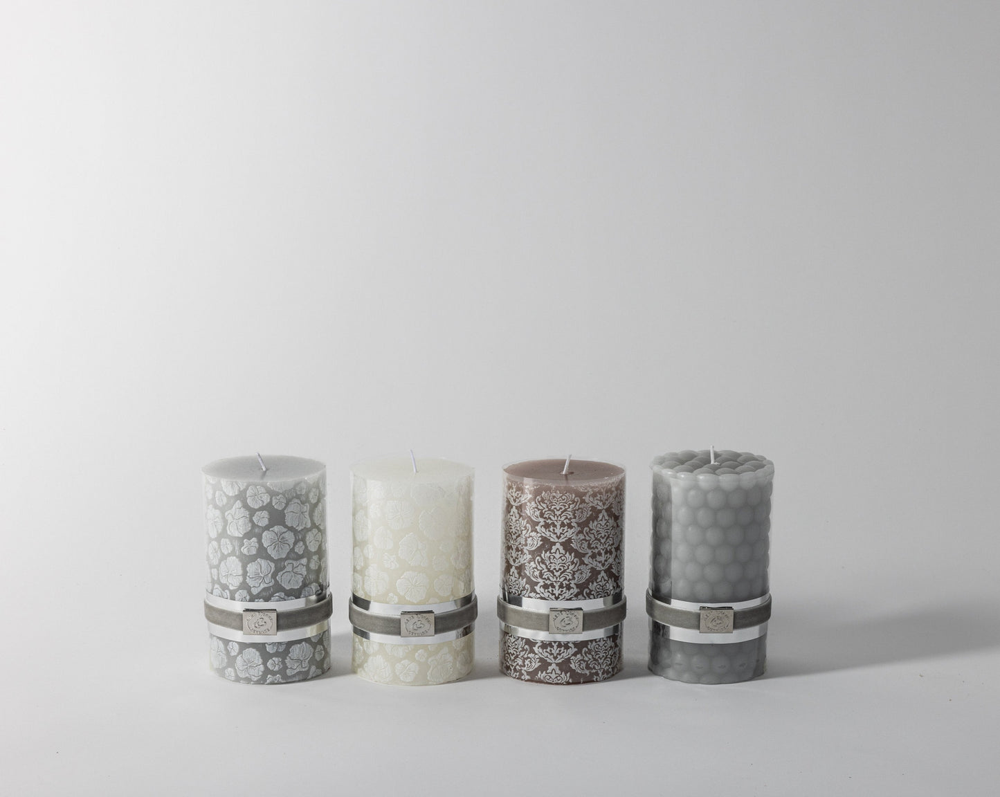 Floral Decorative Paraffin Pillar Candle in White - Short