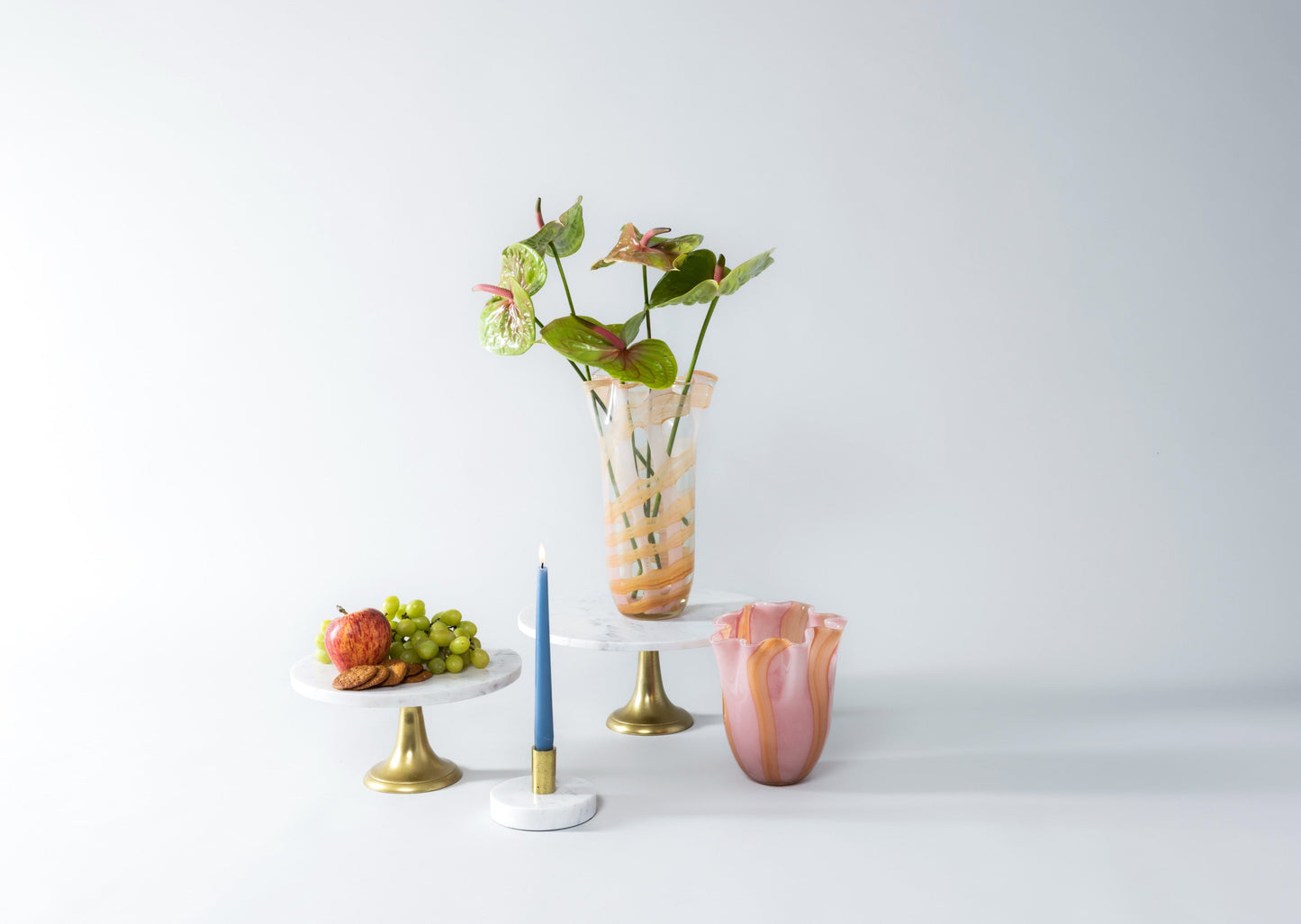 Cake Stand in White Marble with Gold Base - Large
