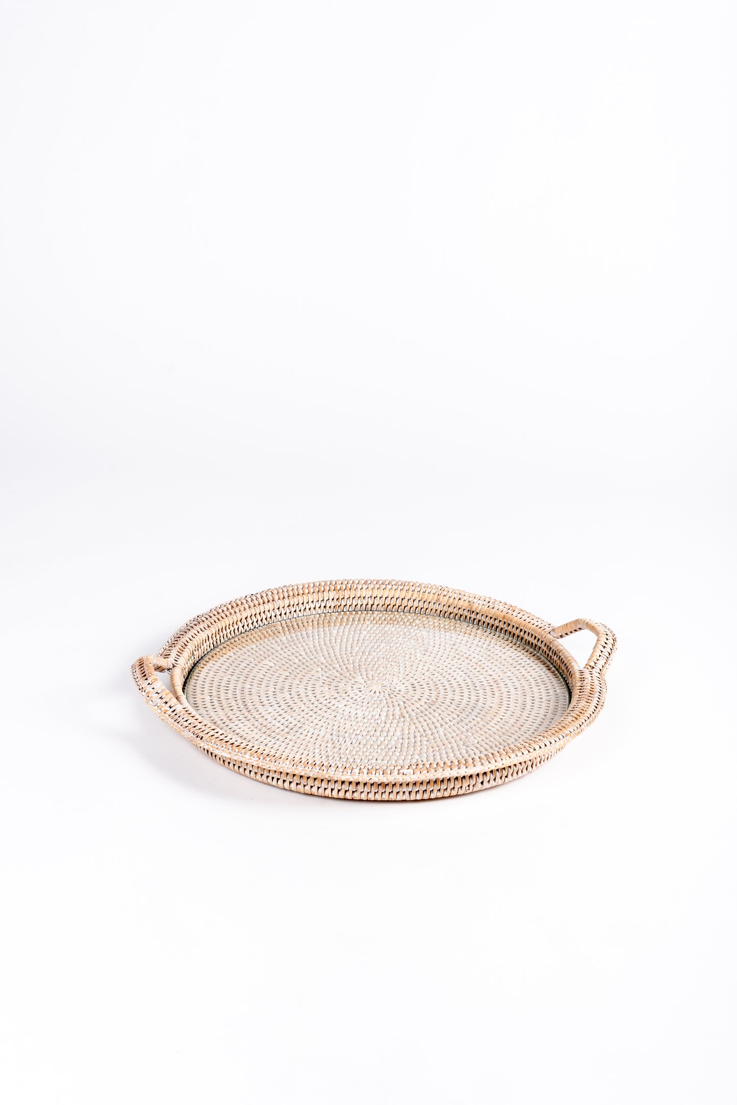 White Rattan Round Cheese Tray With Handles