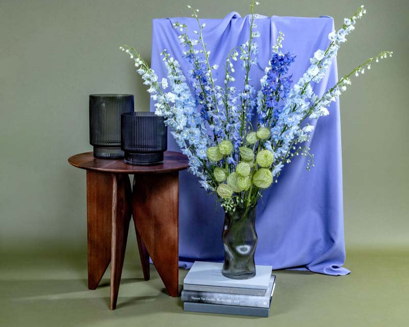 Striped Grey Glass Vase - Medium