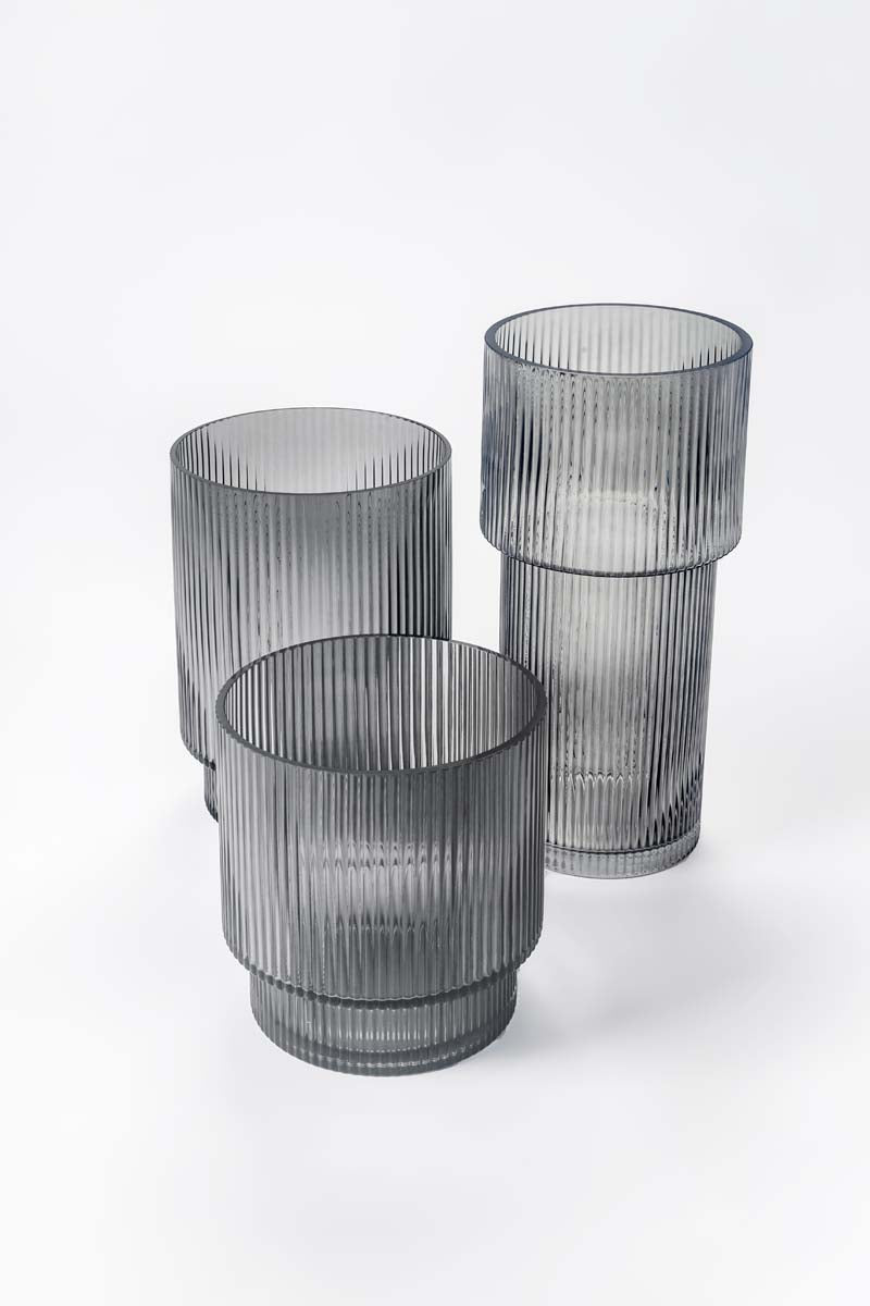 Striped Grey Glass Vase - Medium