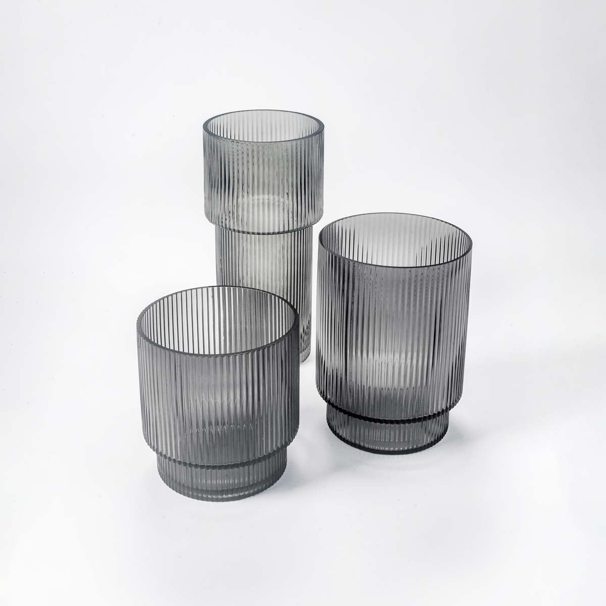 Striped Grey Glass Vase - Medium