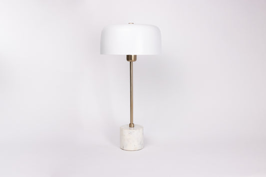 Table Lamp with White Color Metal Lamp Shade and Carrara Marble Base