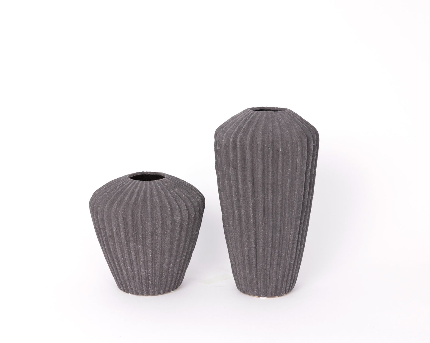 Classic Dark Grey Ceramic Vase With Vertical Grooves - Small