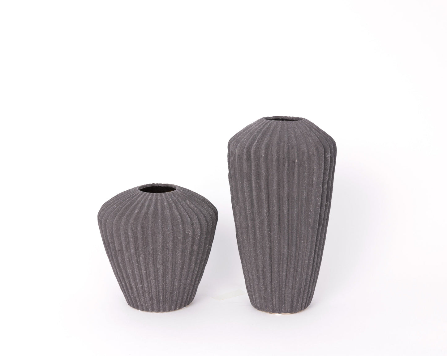 Classic Dark Grey Ceramic Vase With Vertical Grooves - Large