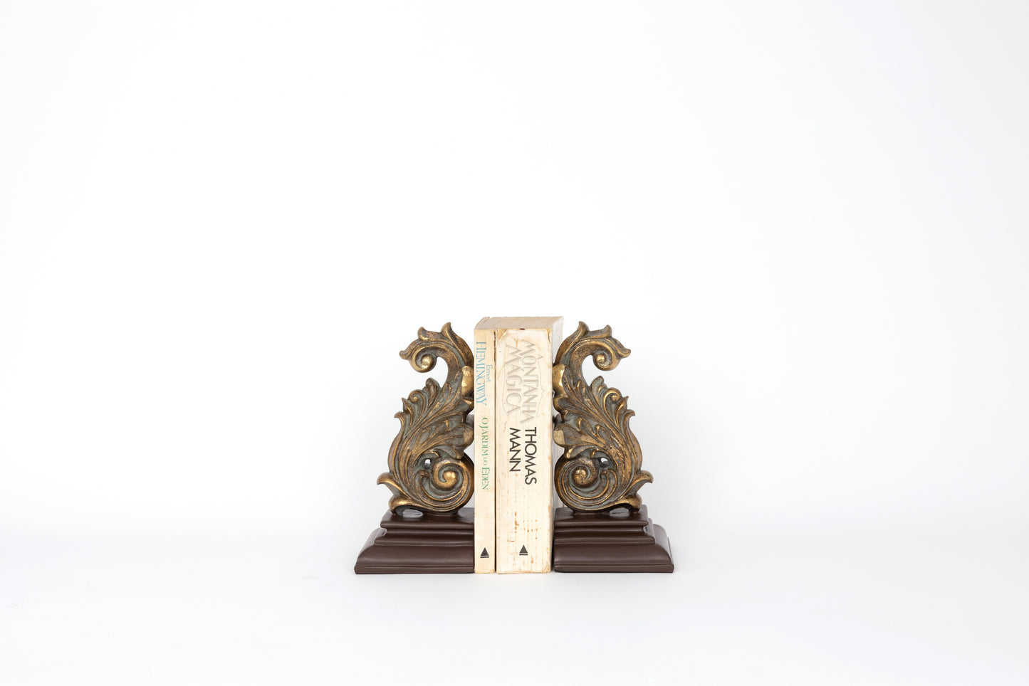 Polyresin Scroll Bookend in Antique Gold - Pair