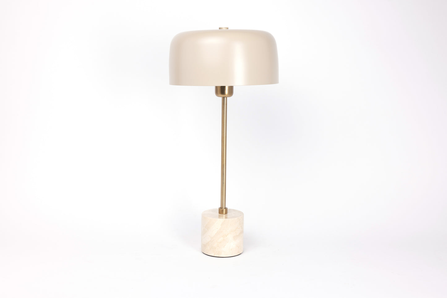 Table Lamp with Linen Color Metal Lamp Shade and Travertine Marble Base