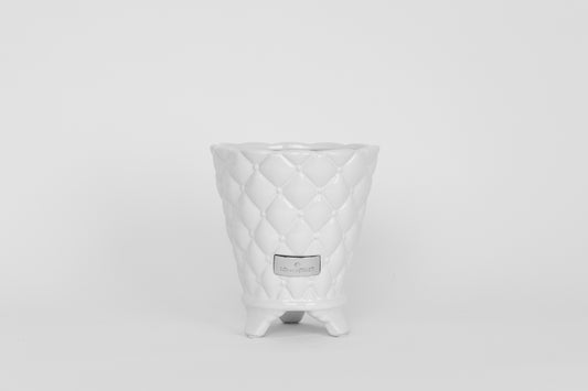 White Ceramic Flower Pot With Quilted Look - Medium