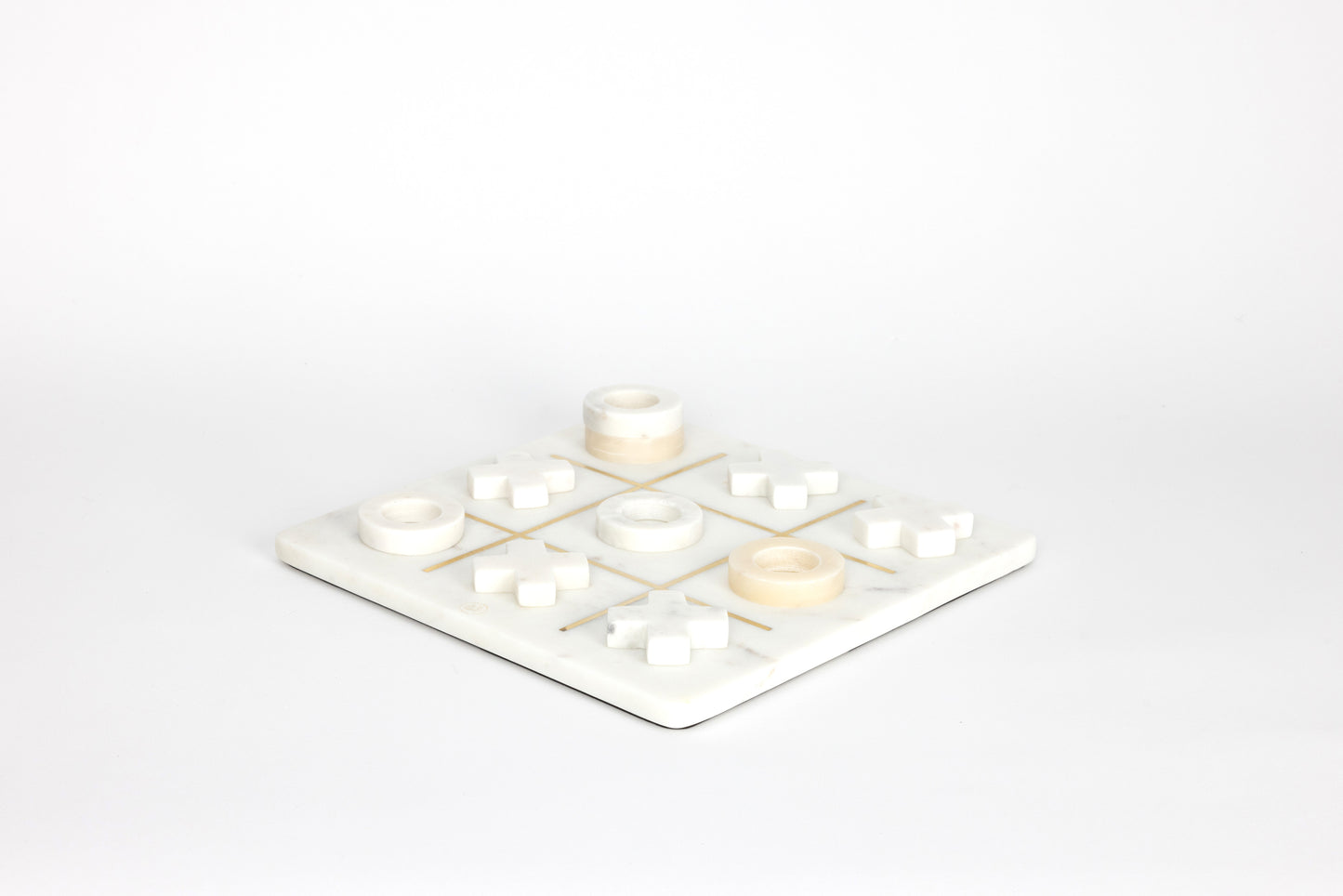 Tic-Tac-Toe Game Board in Carrara Marble With Gold Details