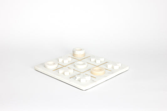 Tic-Tac-Toe Game Board in Carrara Marble With Gold Details