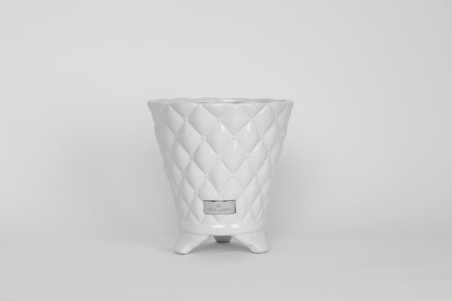 White Ceramic Flower Pot With Quilted Look - Large