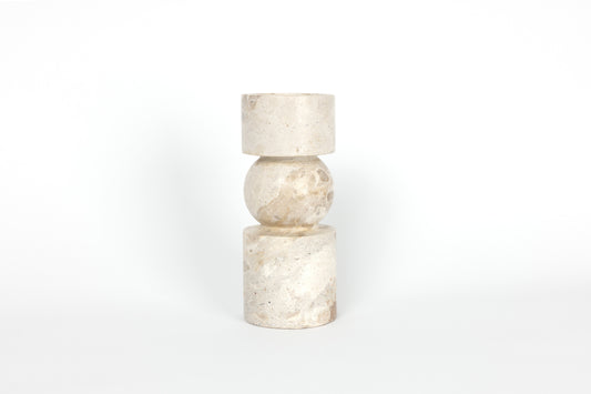 Solid Natural Travertine Marble Candlestick - Small