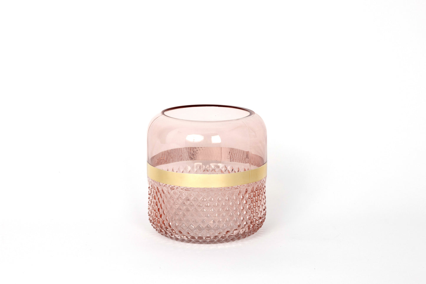 Soft Pink Glass Vase with Gold Band