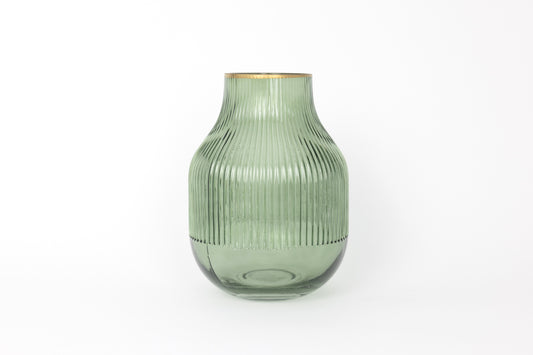 Sage Green Glass Vase with Gold Detail - Tall