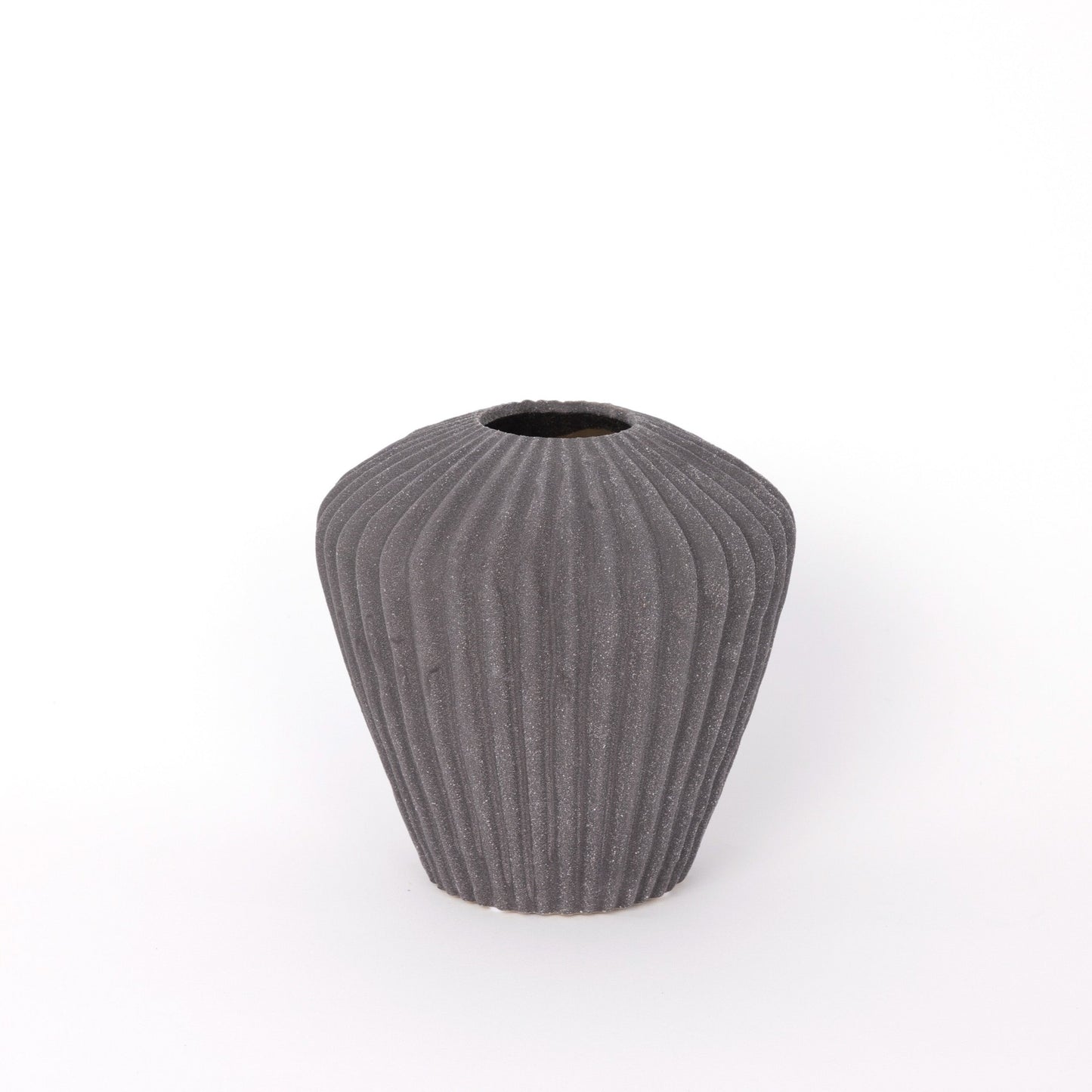 Classic Dark Grey Ceramic Vase With Vertical Grooves - Small