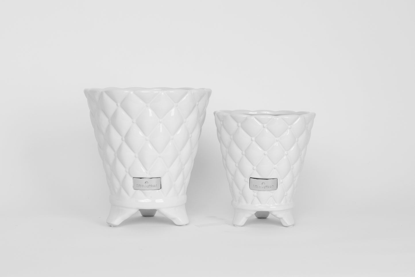 White Ceramic Flower Pot With Quilted Look - Medium