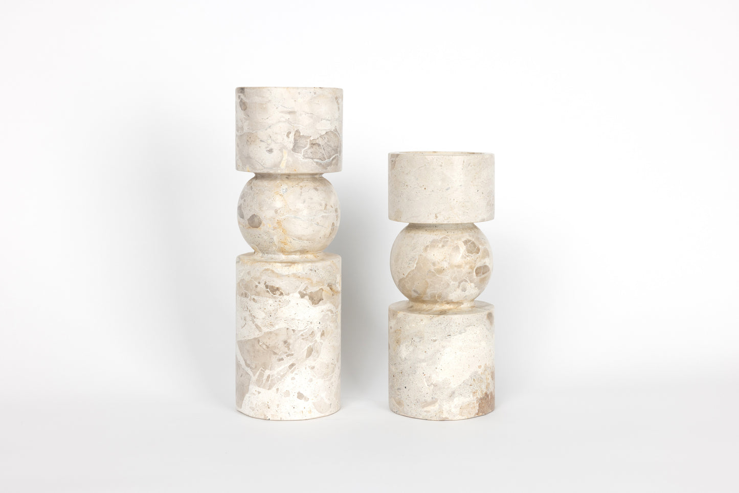 Solid Natural Travertine Marble Candlestick - Small