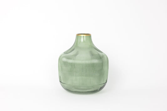 Sage Green Glass Vase with Gold Detail - Medium