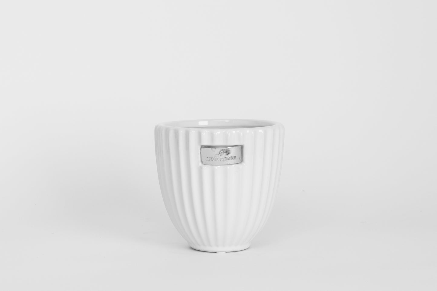 White Ceramic Flower Pot With Wide Grooves - Small