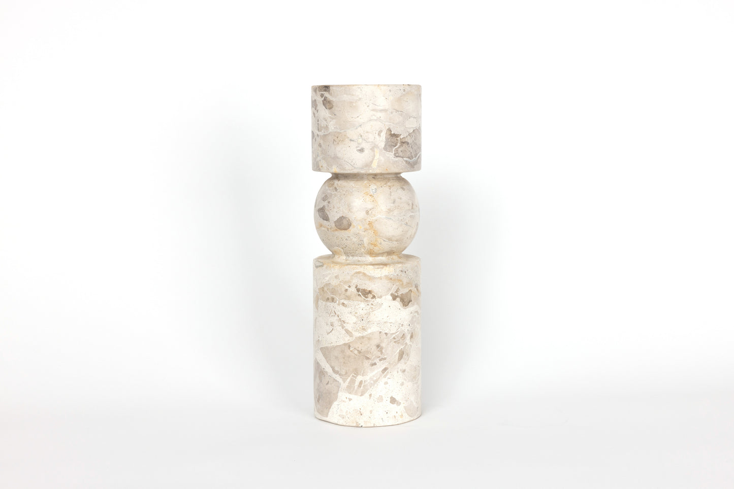 Solid Natural Travertine Marble Candlestick - Large