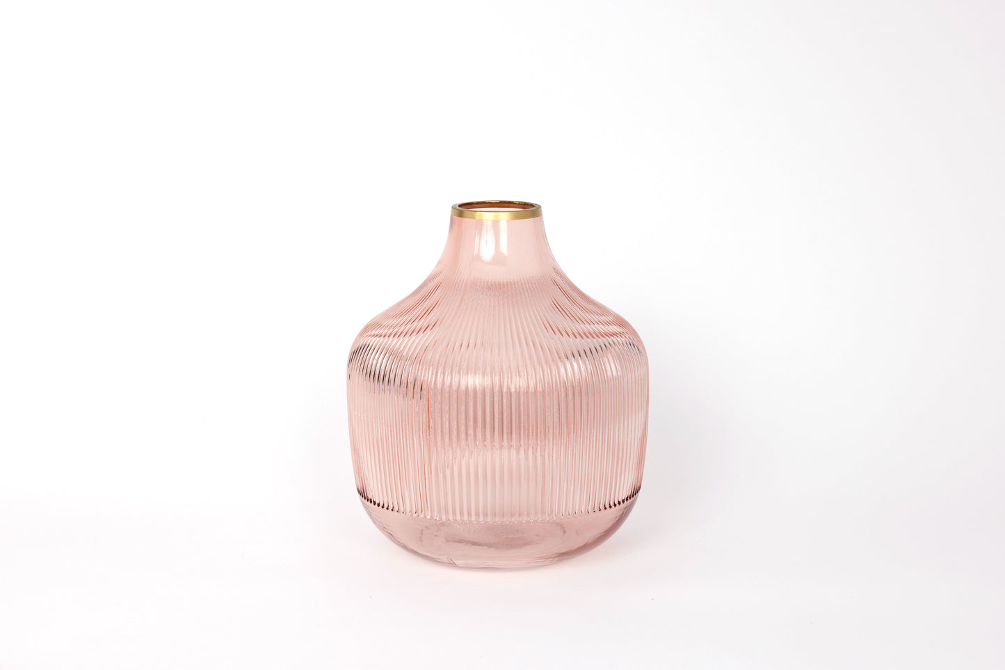 Soft Pink Glass Vase with Gold Detail - Medium