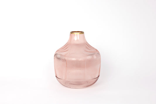 Soft Pink Glass Vase with Gold Detail - Medium