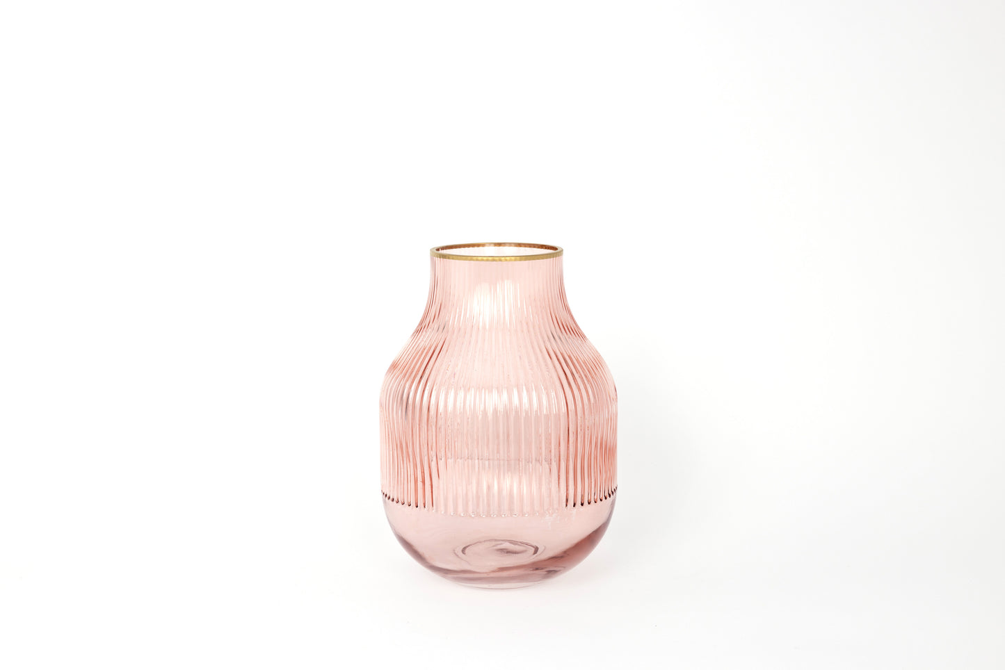 Soft Pink Glass Vase with Gold Detail - Tall