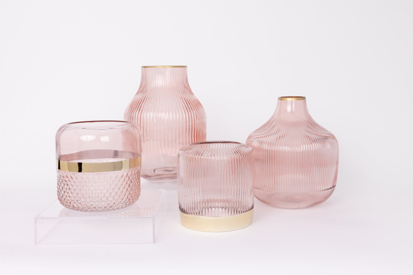 Soft Pink Glass Vase with Gold Band