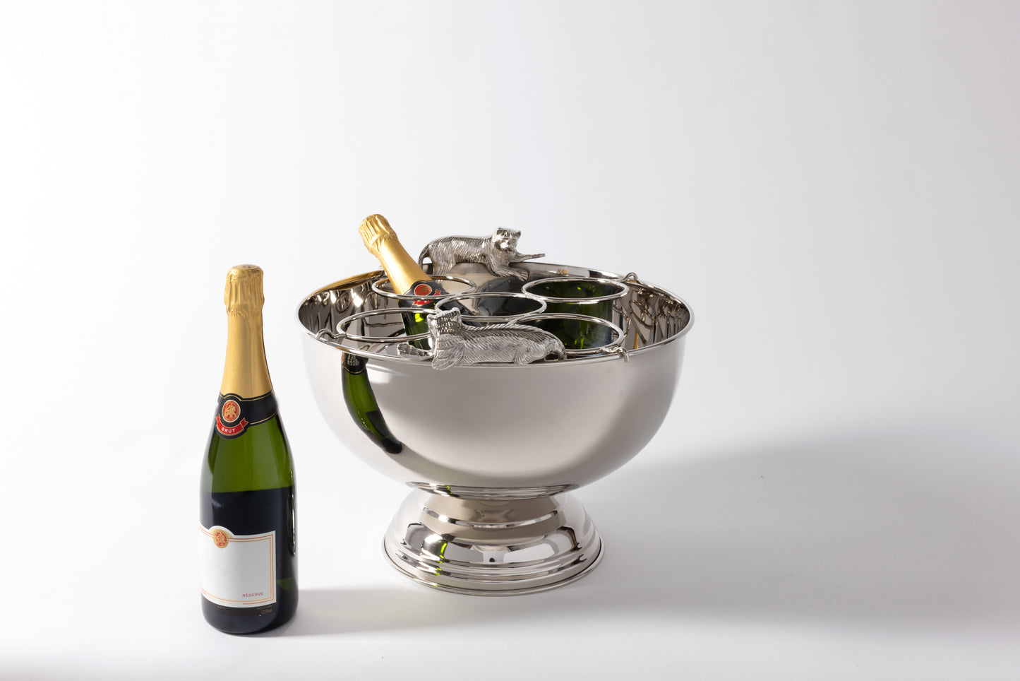 Champagne Cooler In Brass with Nickel Finish, With Leopard Handles