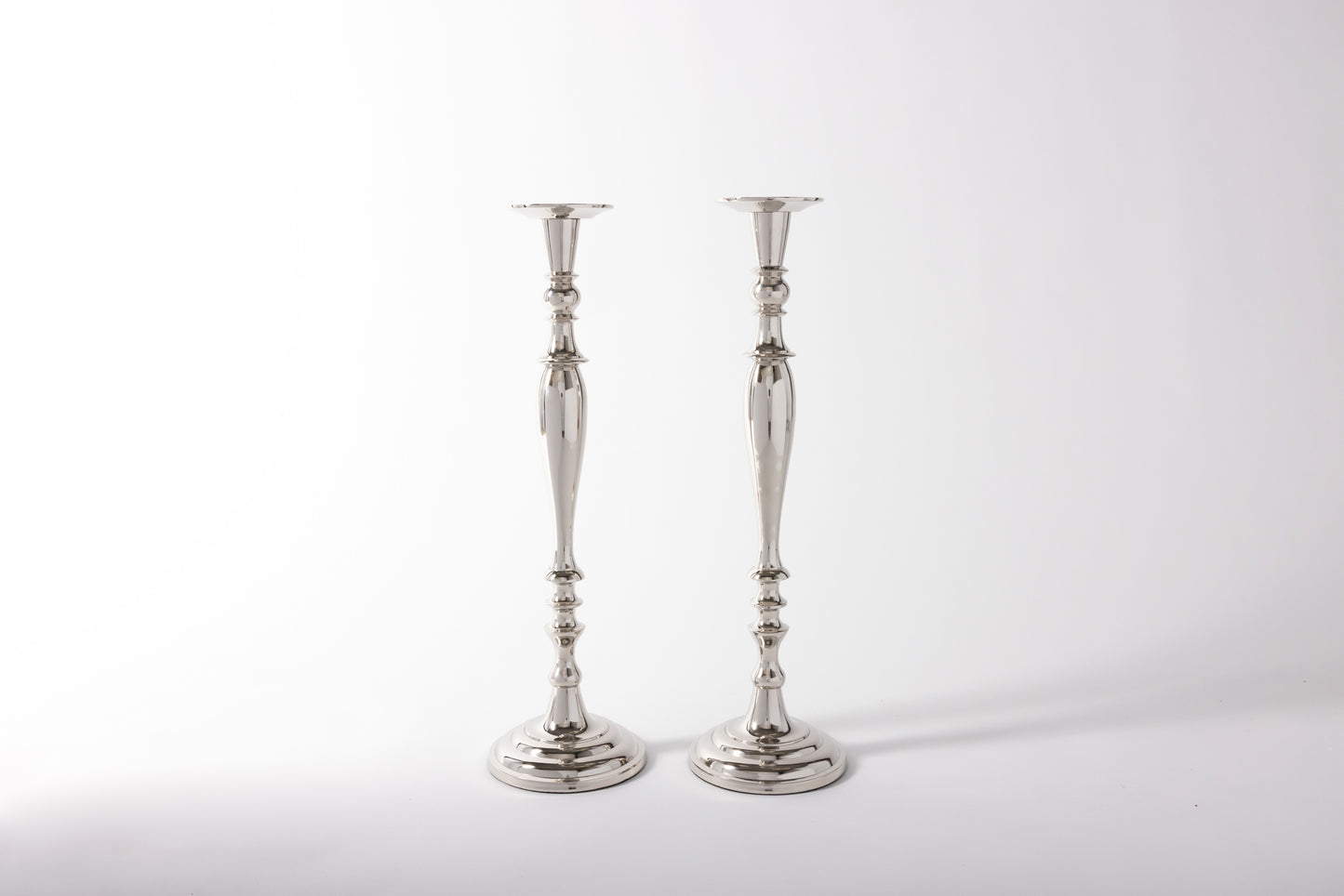 Tall Candle Holder in Aluminum, Nickel Silver Color