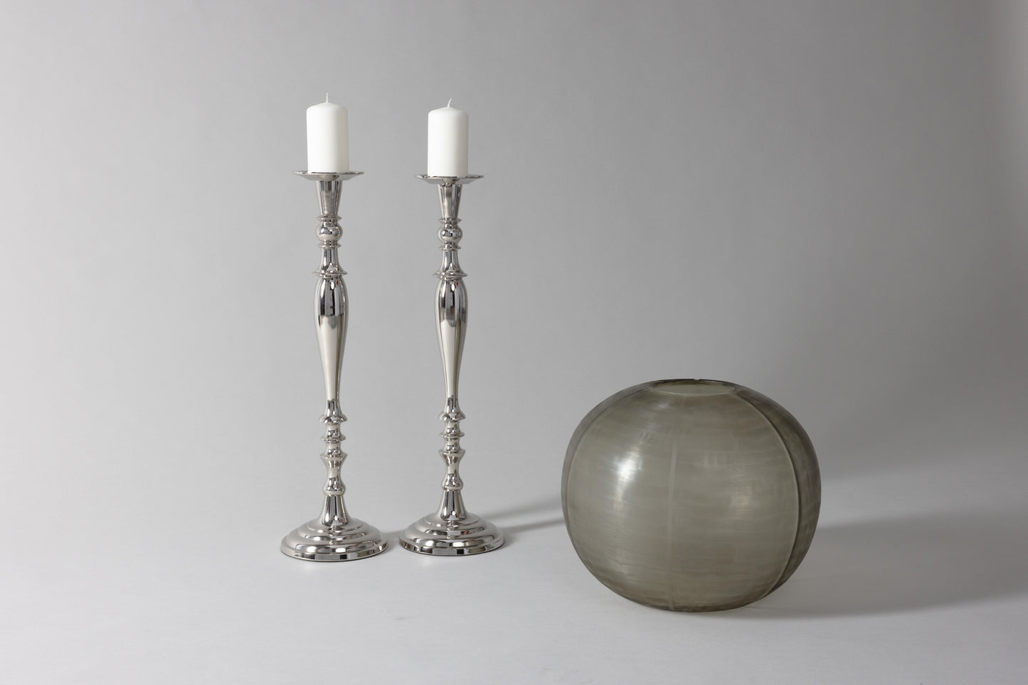 Tall Candle Holder in Aluminum, Nickel Silver Color