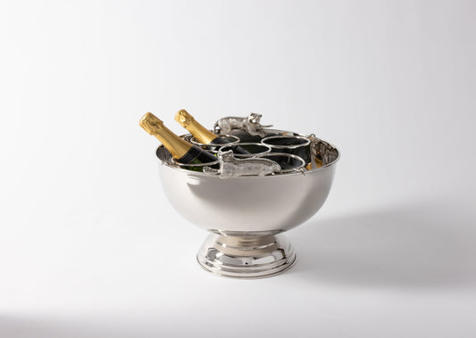 Champagne Cooler In Brass with Nickel Finish, With Leopard Handles