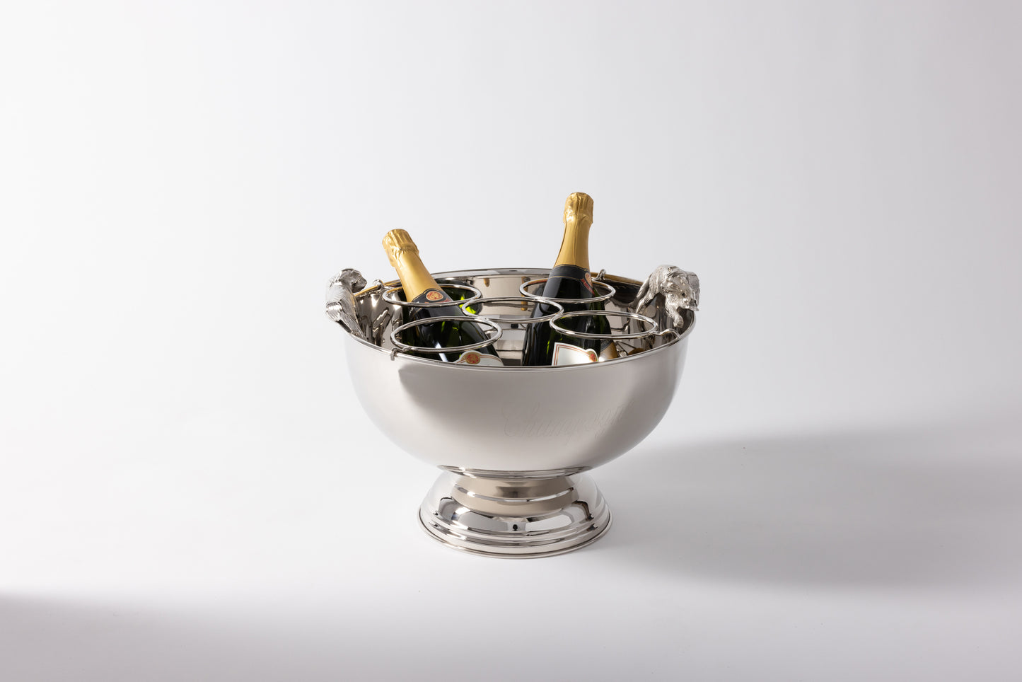 Champagne Cooler In Brass with Nickel Finish, With Leopard Handles