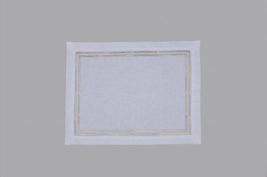 Gold/Silver Frame With Triangle Placemat - White Linen, Set of 4