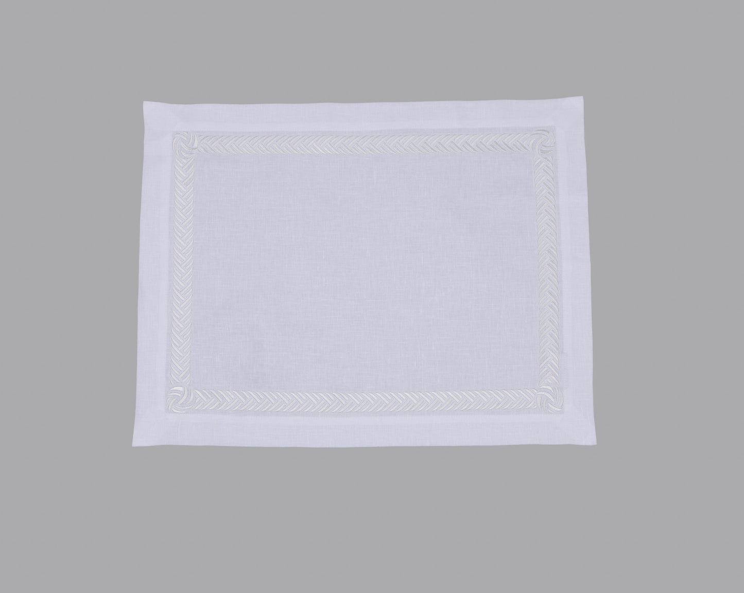 Ecru Knot Frame Placemat and Napkin 50x50 - White Linen, Set of 4