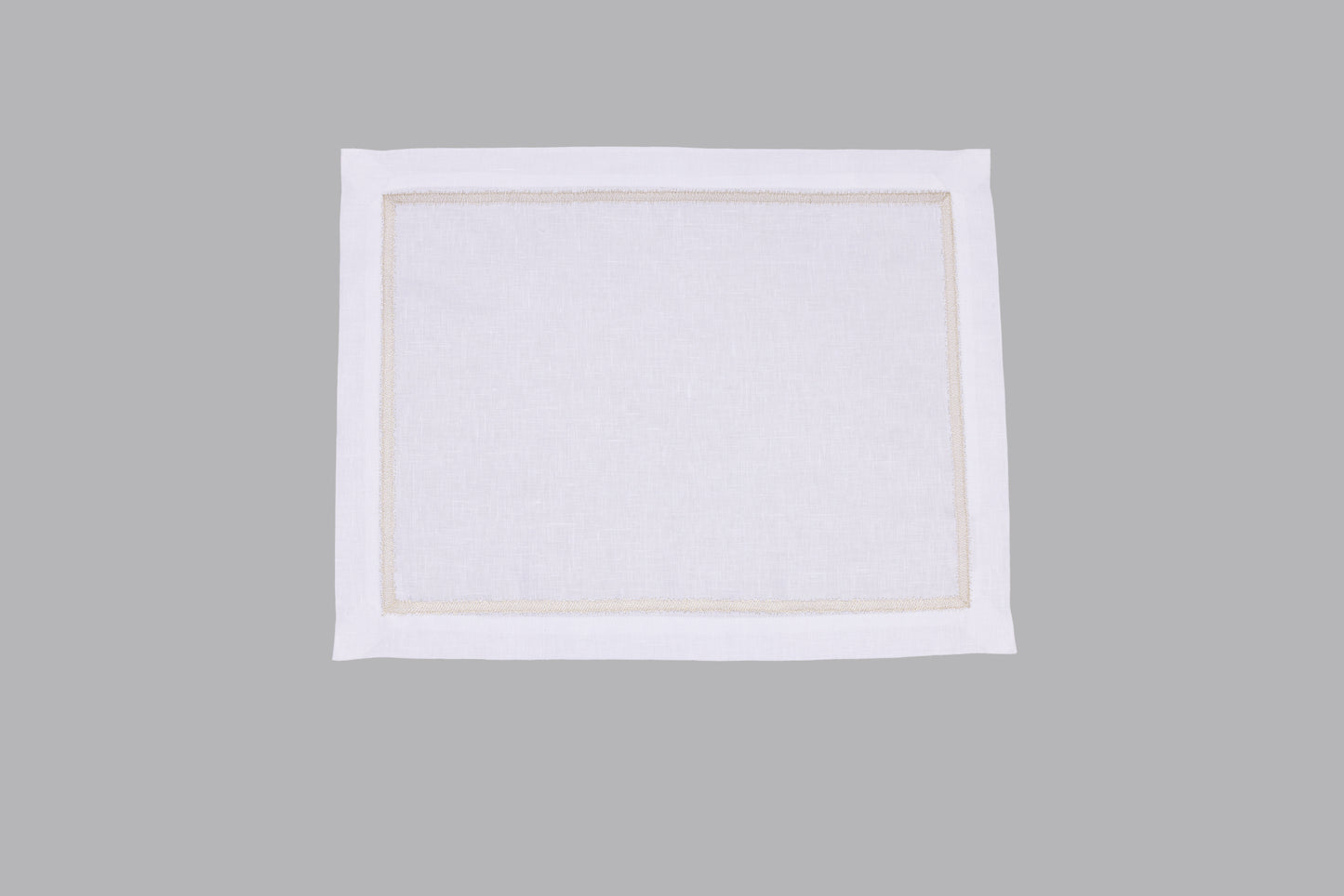 Gold Metallic Frame Placemat and Napkin 50x50 - White Linen, Set of 4