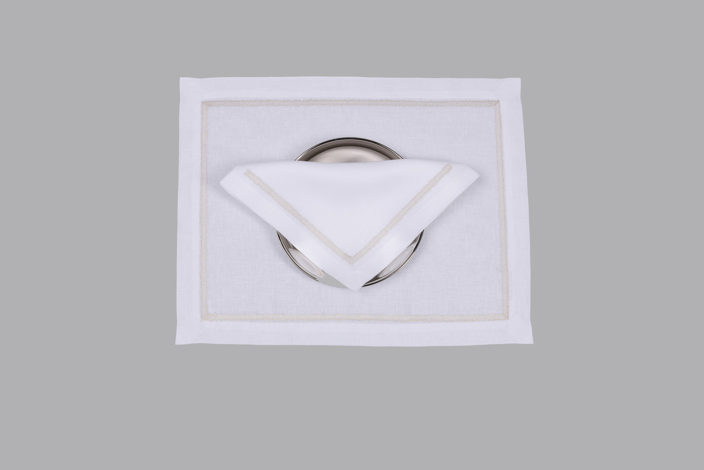 Gold Metallic Frame Placemat and Napkin 50x50 - White Linen, Set of 4