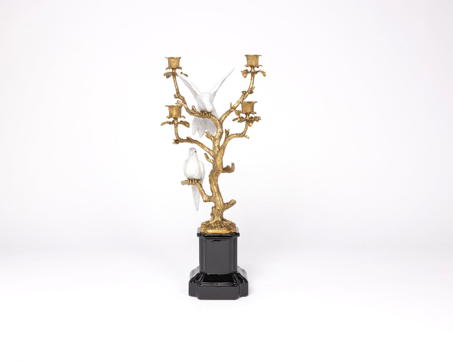 Fine Earthenware Candle Stick with White Birds and Gold Details