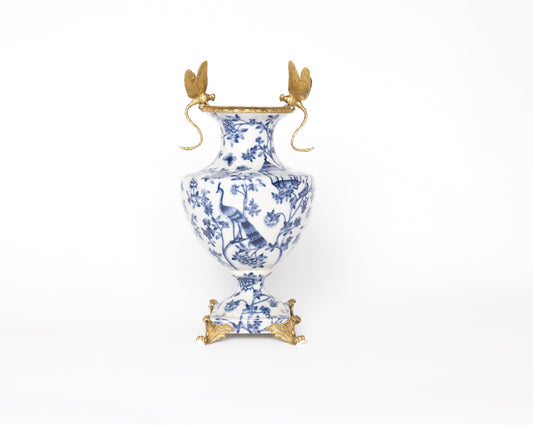 Fine Earthenware Blue Vase with Gold Dragonfly Details