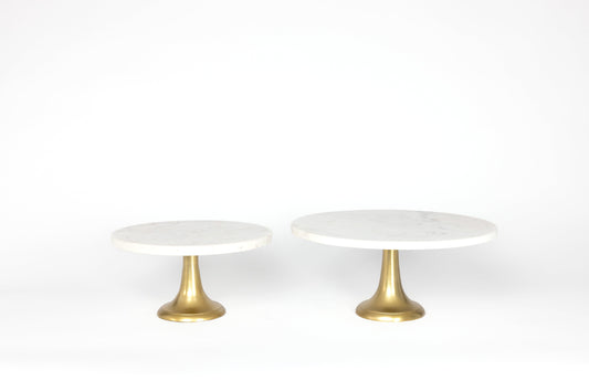 Cake Stand in White Marble with Gold Base - Large