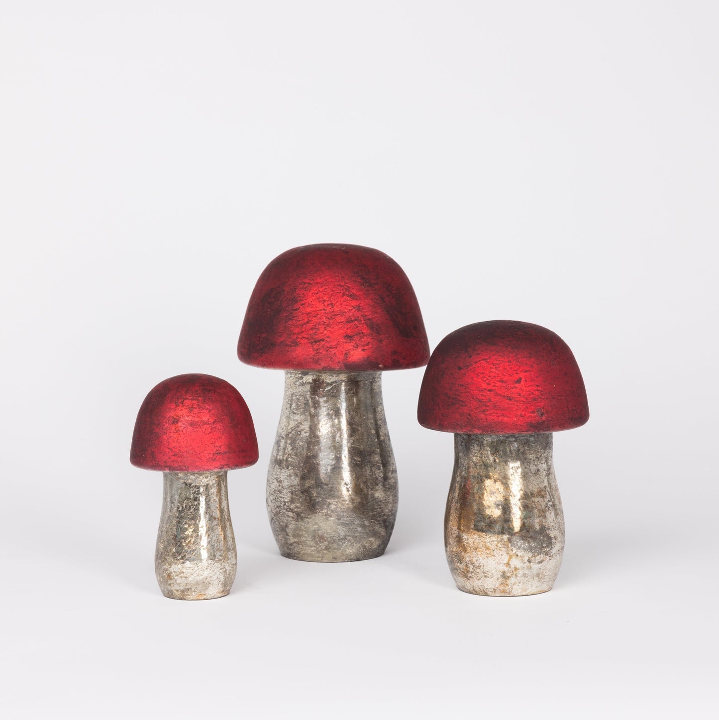 Red Glass Mushrooms, Set of 3