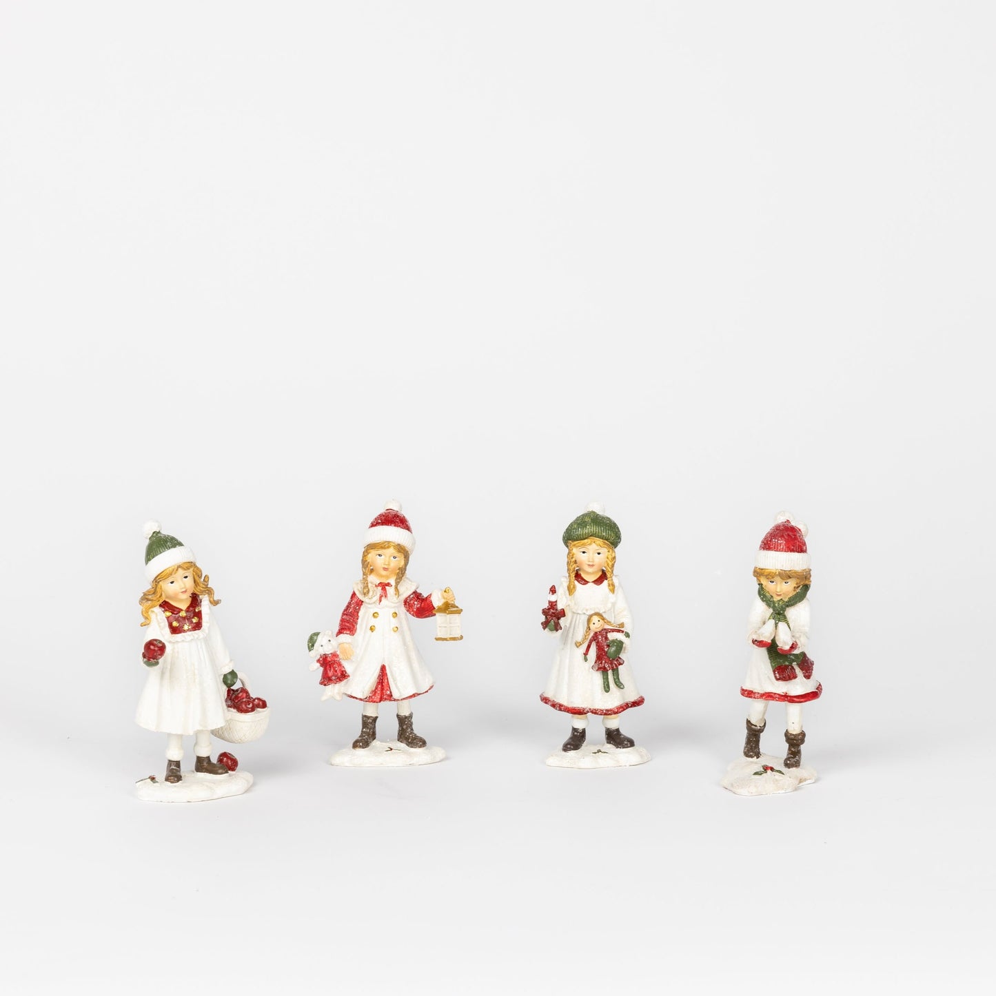 Polyresin Nostalgic Winter Girls Figurines, Set of 4