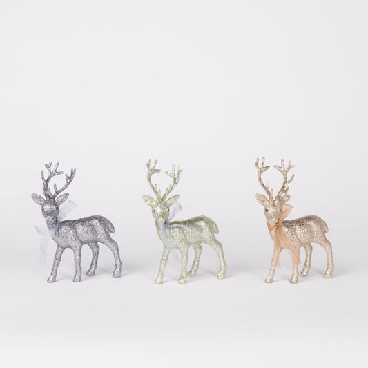 Small Metallic Glitter Deer, Set of 3