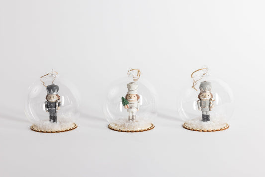 Nutcracker Snow Globes Hanging Ornaments, Set of 3