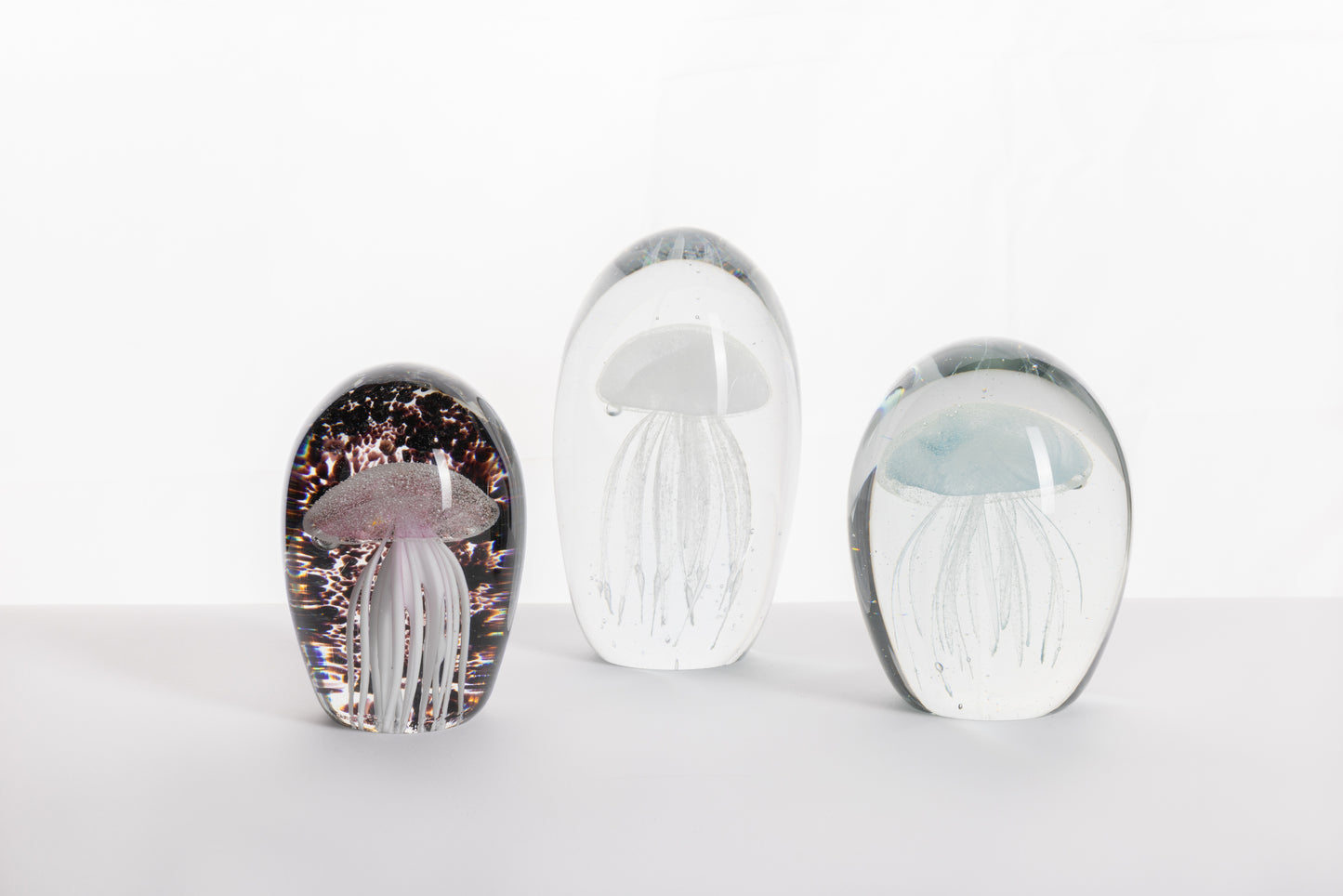 Glass Paperweight with White Jellyfish